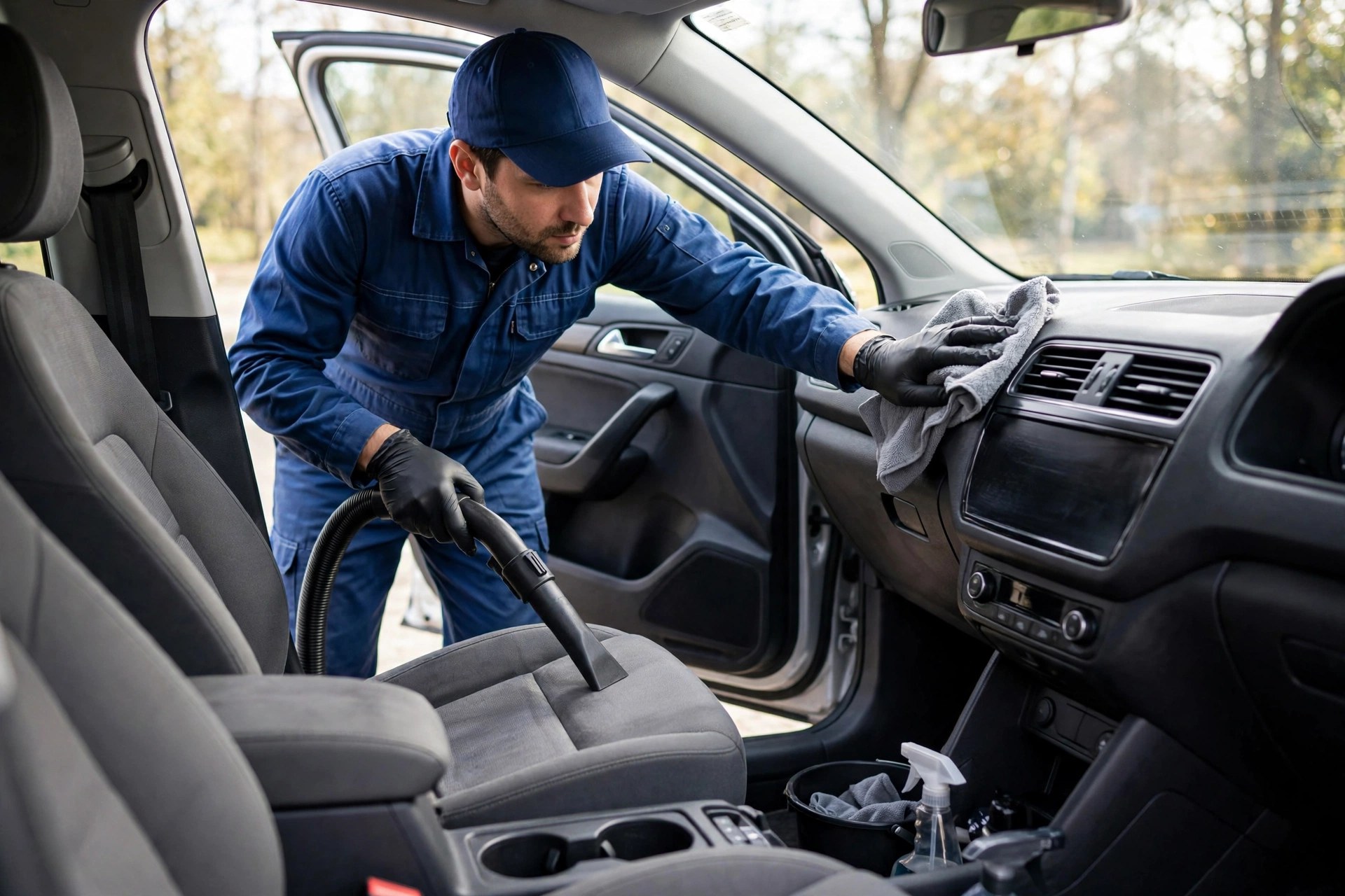 Interior vacuuming and cleaning during a detail